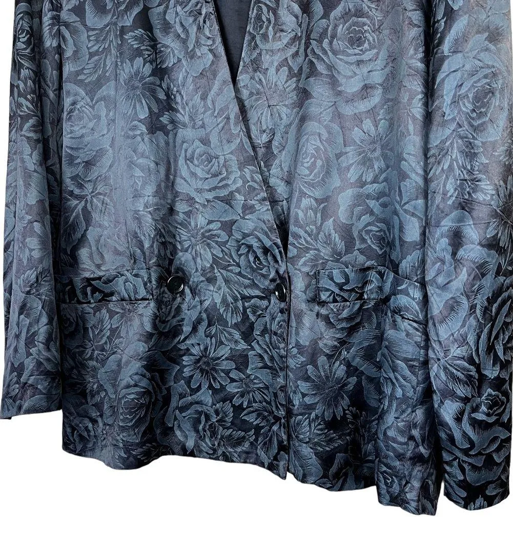 Cristina  Vintage 80s 90s Black Floral Blazer & Skirt Suit Set Separates Size 11 - Image 4