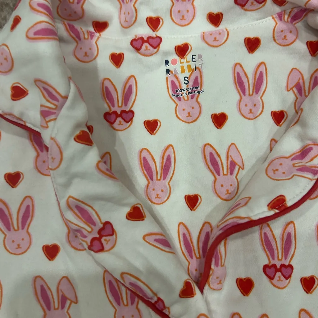 Roller Rabbit Pink Lovestruck Bunny Polo Pajamas Preppy Valentine’s Day - Image 3