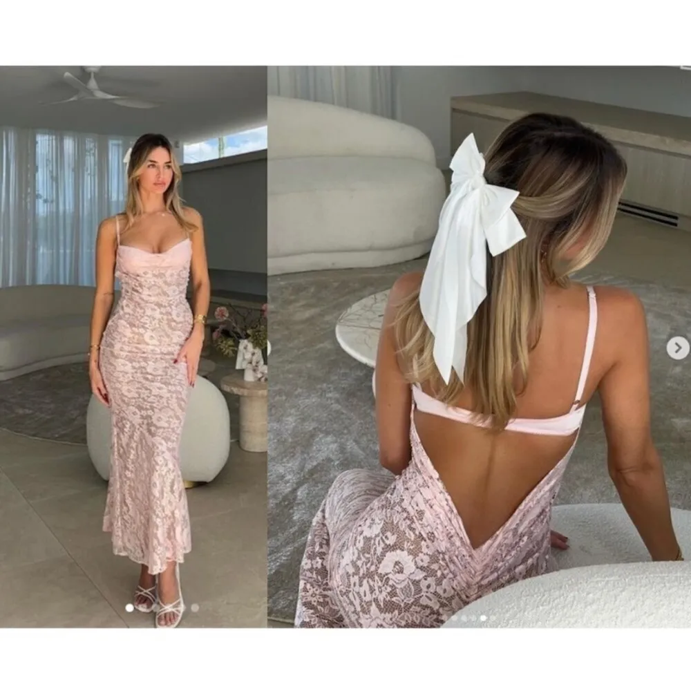 NWOT HOUSE OF CB Azzurra Rose Pink Lace Godet Gown Sz S - Image 2