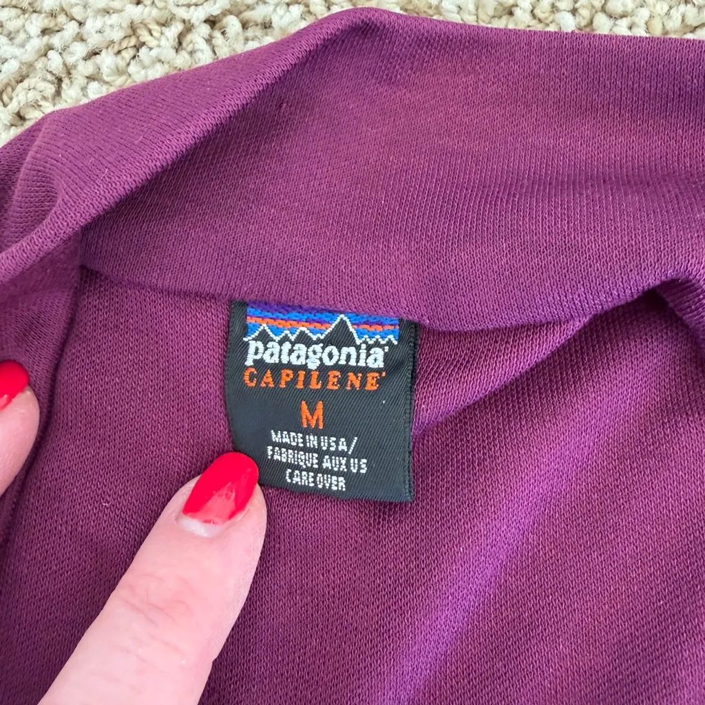 Patagonia Capilene Quarter Zip 1/4 Pullover Size Medium Purple Lightweight V8 - Image 3