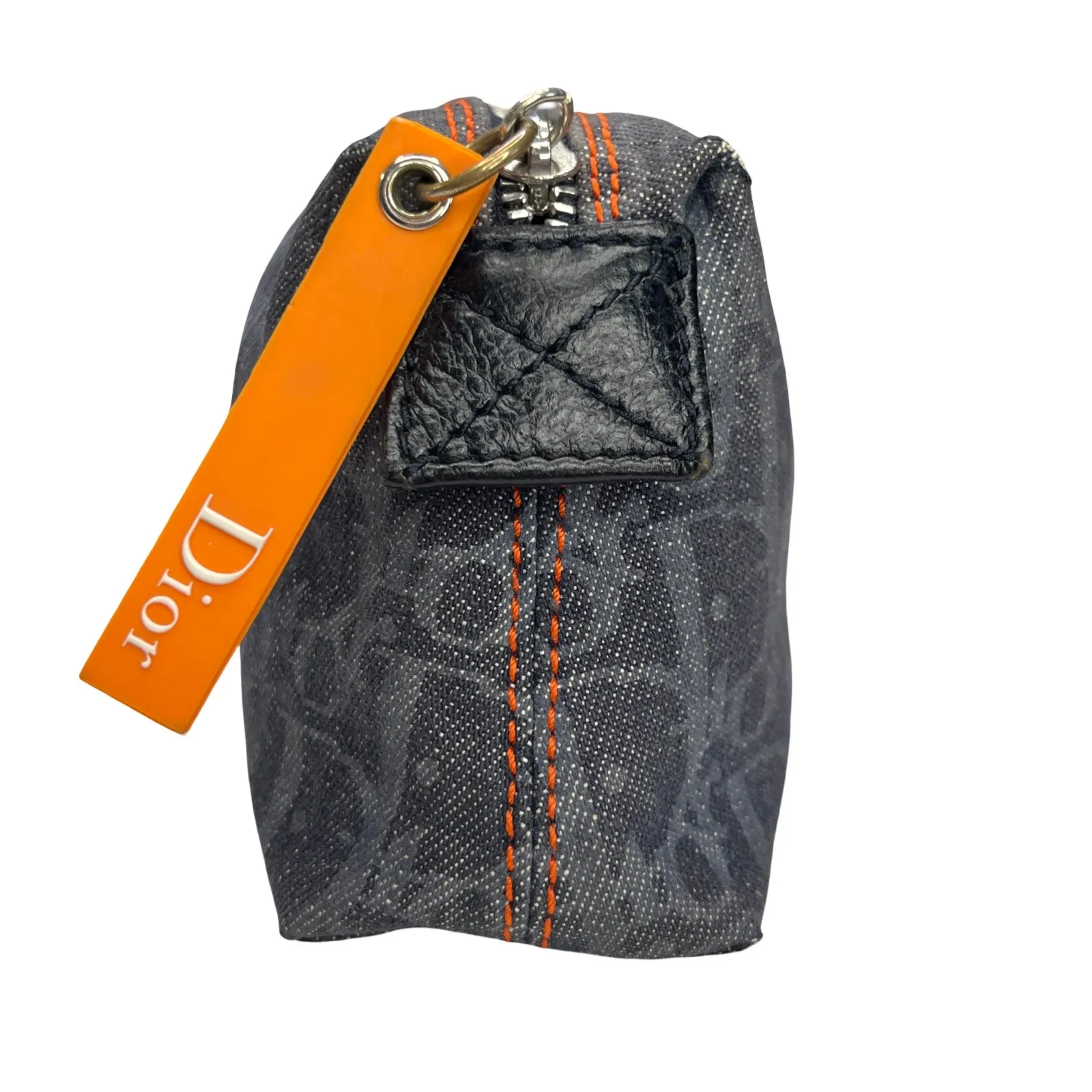 Christian Dior Homme Monogram Flight Pouch Navy Denim Orange Trim Made in Spain - Image 3