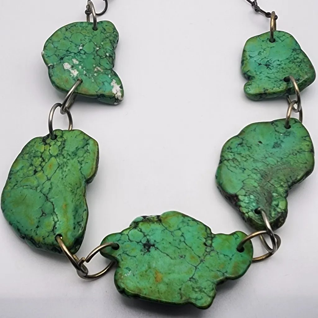 Handcrafted Chunky Lime Green Dyed Howlite Stone Necklace - Image 4