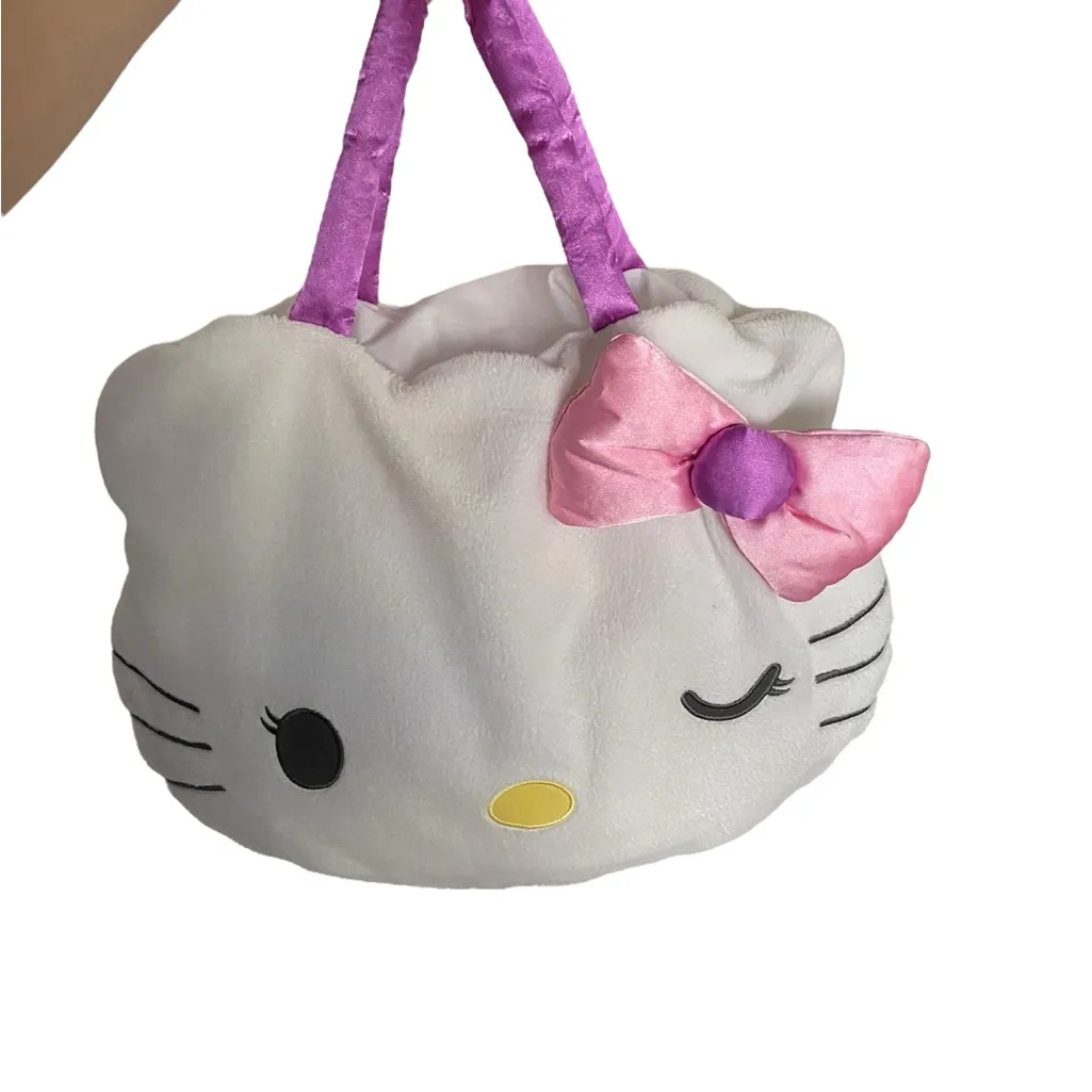 Hello Kitty Sanrio Large Plush Tote Bag purse purple pink bow dopamine dressing White - Image 2