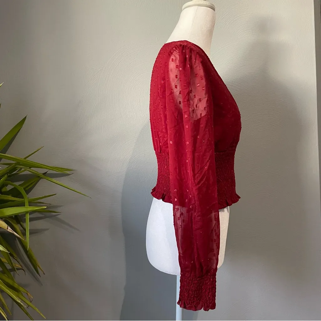 B.O.G. Collective Dark Red Dotted Blouse V - Image 2