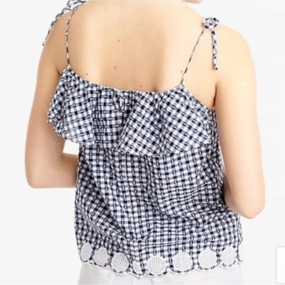 J.Crew Gingham Plaid Ruffle Tie Shoulder Top - Image 2