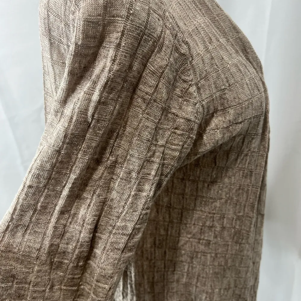 Eileen Fisher oatmeal waffle knit linen cardigan - Image 4
