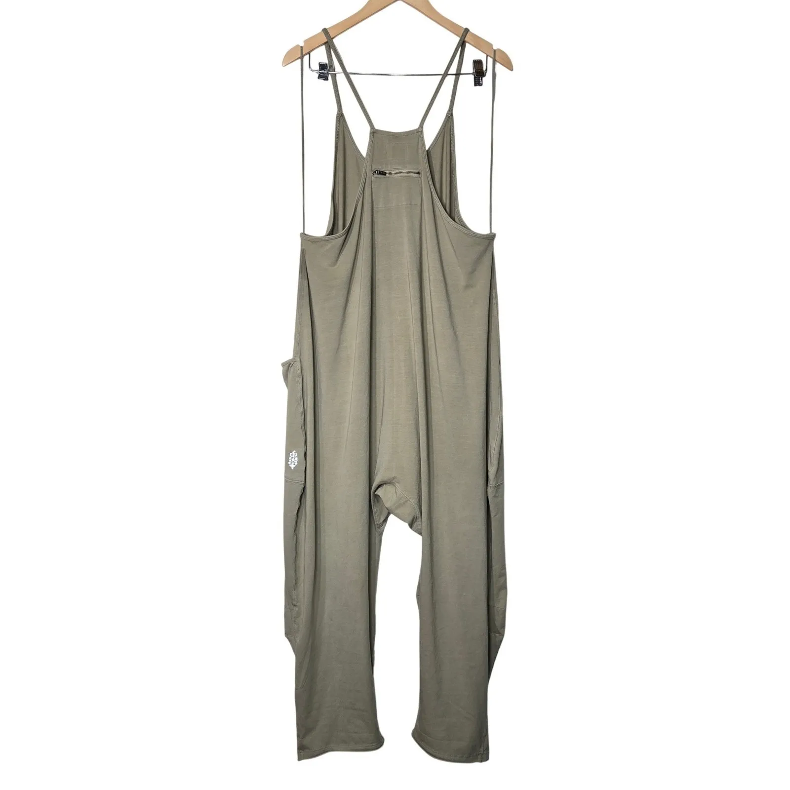 Free People Movement Hot Shot Jumpsuit Romper Sage Stone Size L Wide Leg Pockets - Image 3