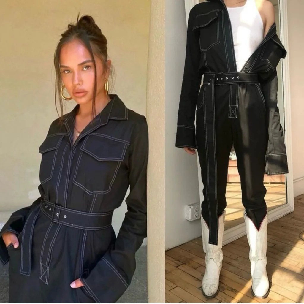 Orseund Iris Work Wear Belted Jumpsuit In Black Overalls Size XS Kylie - Image 5