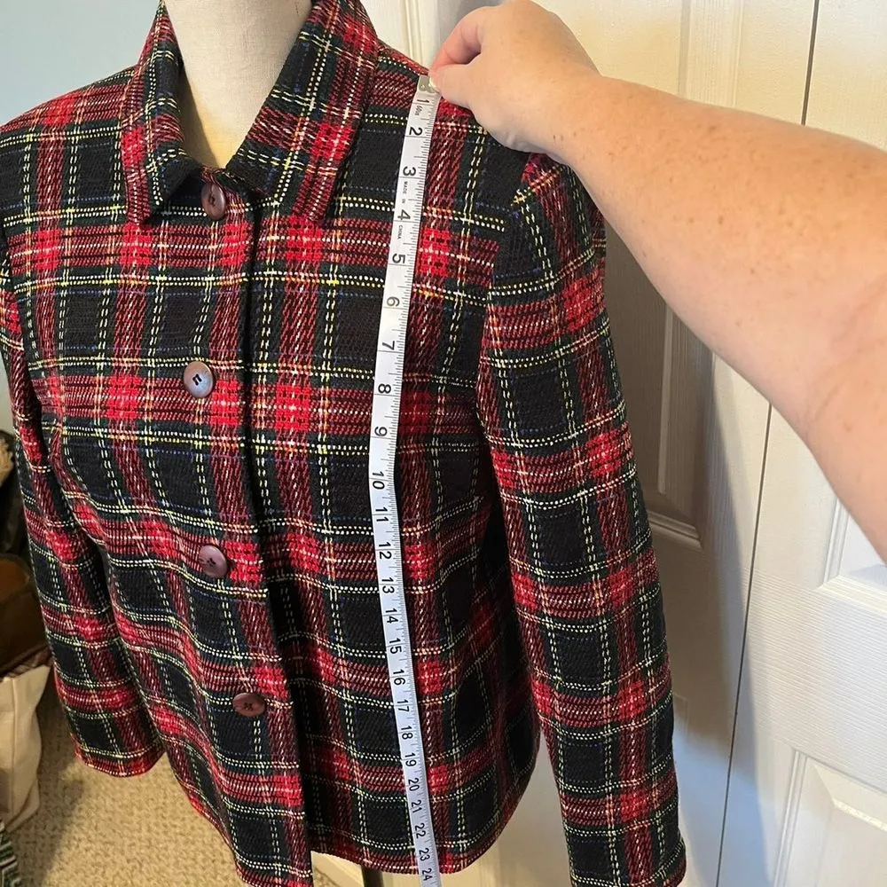 Sag Harbor Womens 10 Black Red Tartan‎ Plaid Woven Jacket Blazer Office VINTAGE - Image 12