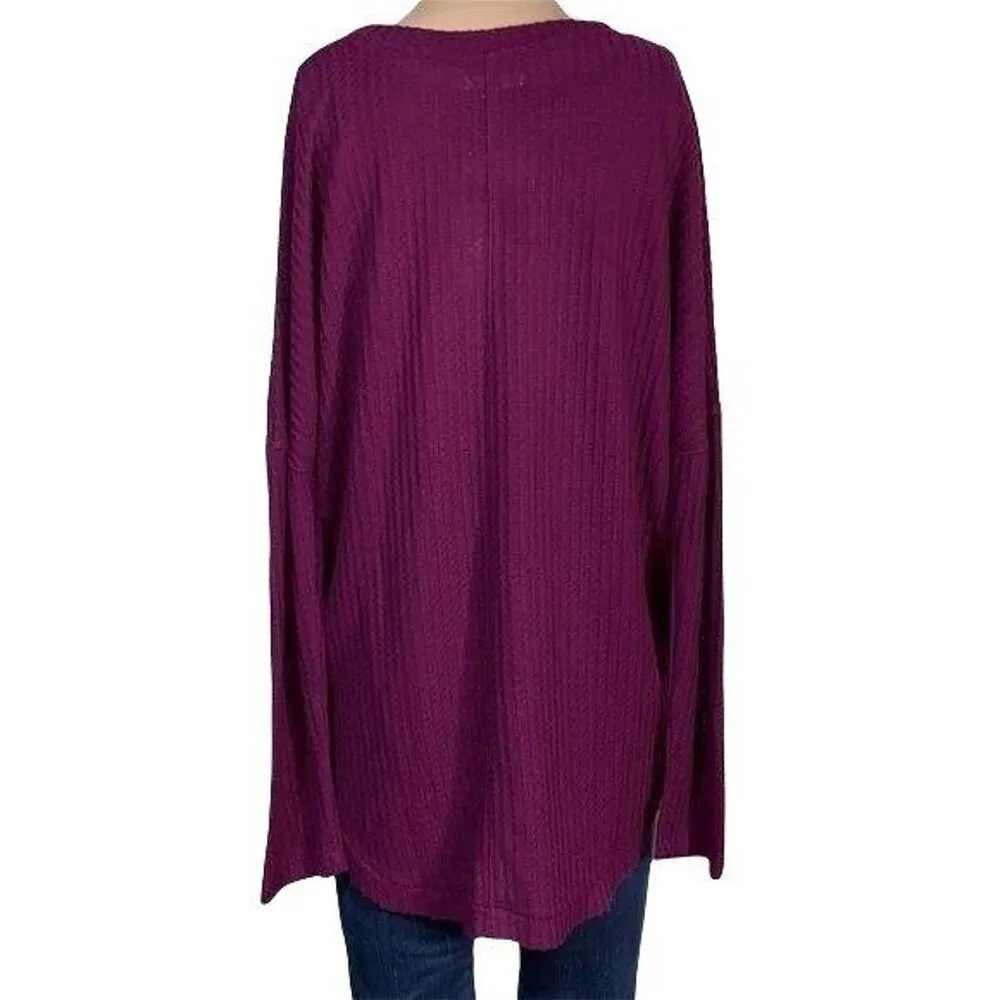 Maurices Womens Cardigan Sweater Waffle Knit Oversized Button Down Plum Purple - Image 5
