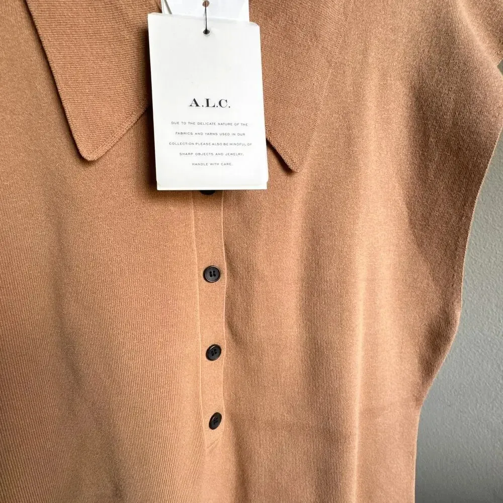 A.L.C. Taylor Knit Polo Collared Sleeveless Sweater Top Tan Size XL - Image 8