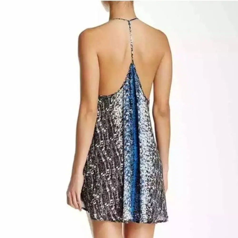 Free People Dress Womens Small Blue Black Onyx Printed Small Talk Mini Edgy Rock - Image 9