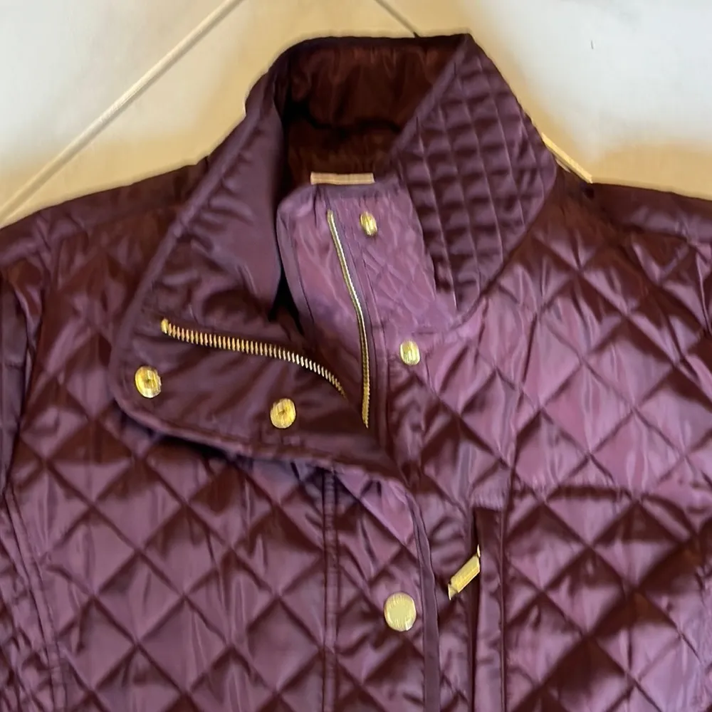Michael Kors MICHAEL  Burgundy Quilted Full Zipper Snap Button Front Jacket Sz XL - Image 4