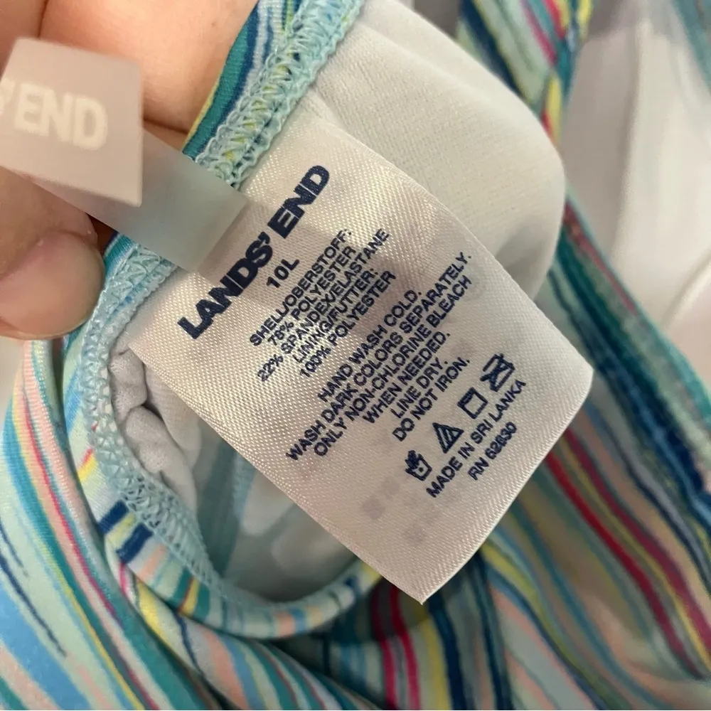 Lands’‎ End multicolor one piece swimsuit size 10L blue yellow space dyed - Image 7