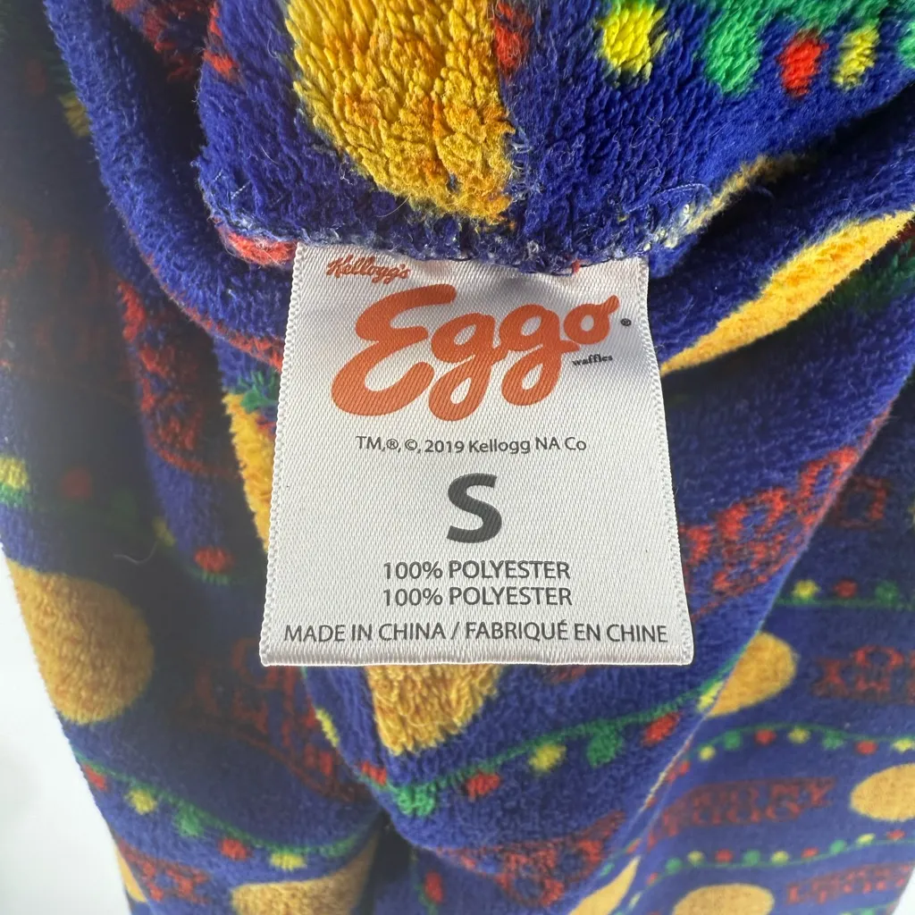 Unisex Kellog's Leggo My Eggo Thick Fleece Pajama Bottoms Pants Blue Size Small - Image 4