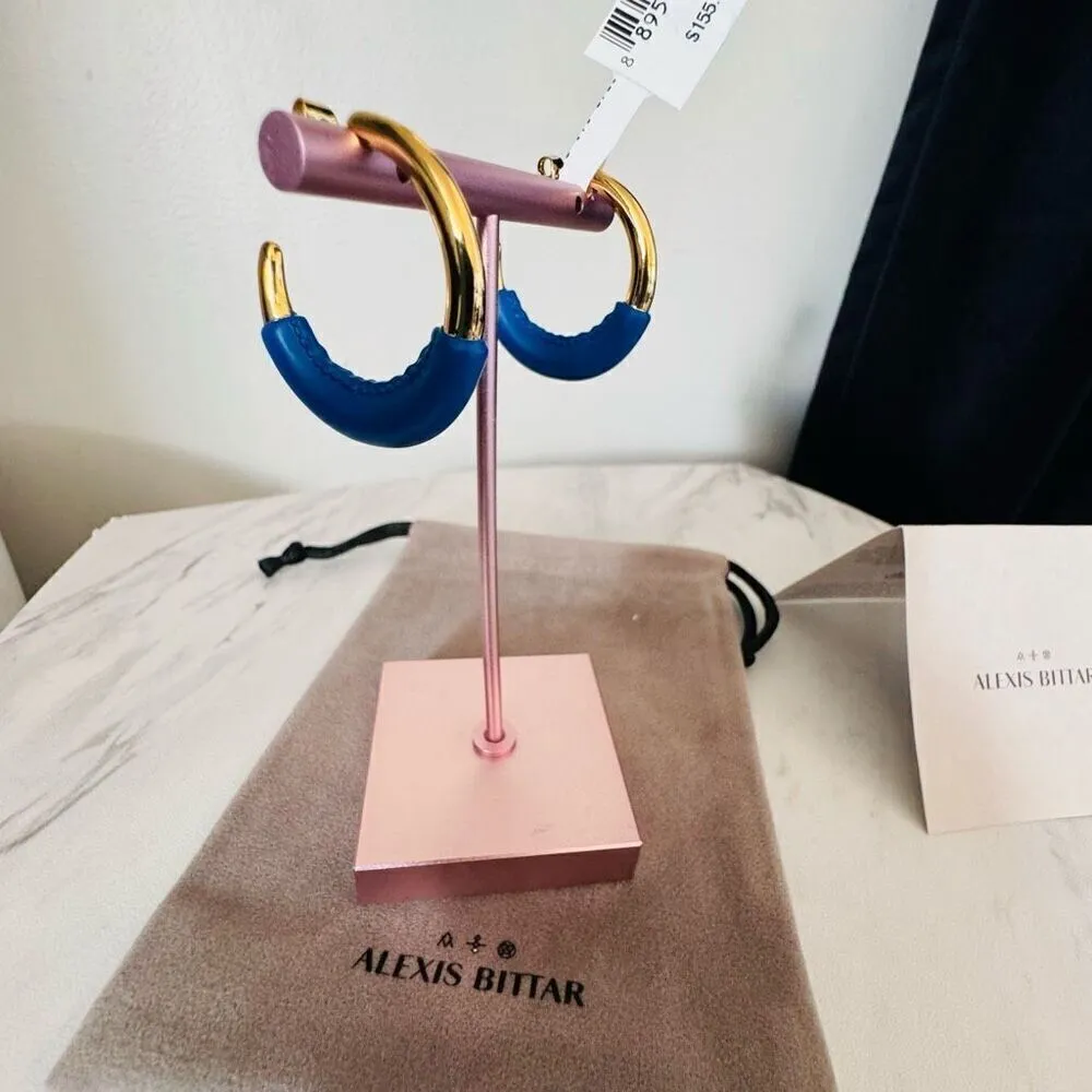 Alexis Bittar Retro Memphis 14K Yellow Goldplated Half-Hoop Earrings, Blue, NWT - Image 15