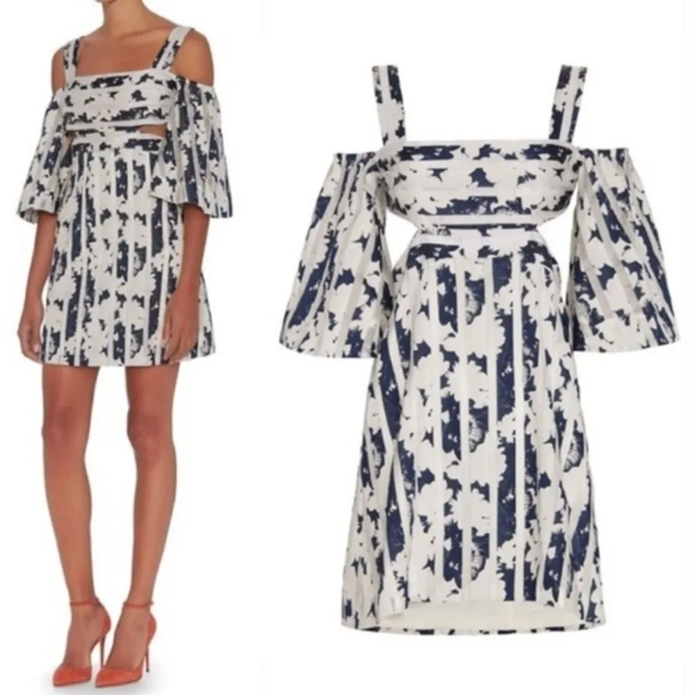 ALEXIS Blue & White Floral Stripe Cut Out‎ Dress size XS - Image 7