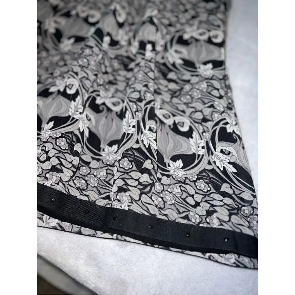 100% Silk Beaded A-Line Floral Black/Cream Skirt Women’s 4 - Image 9