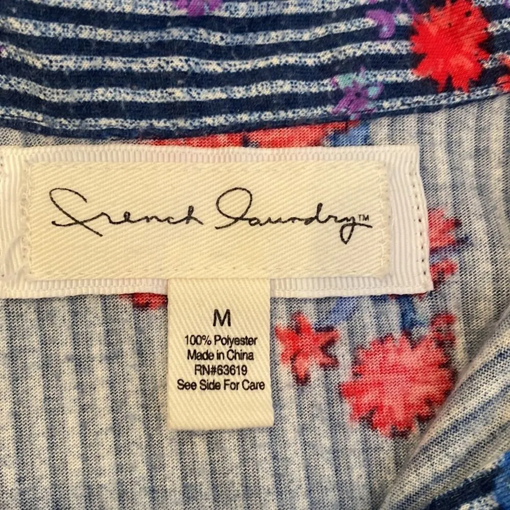 French Laundry Women’s Button Down Blouse Roll Tab Long Sleeves Floral EUC Sz M - Image 12