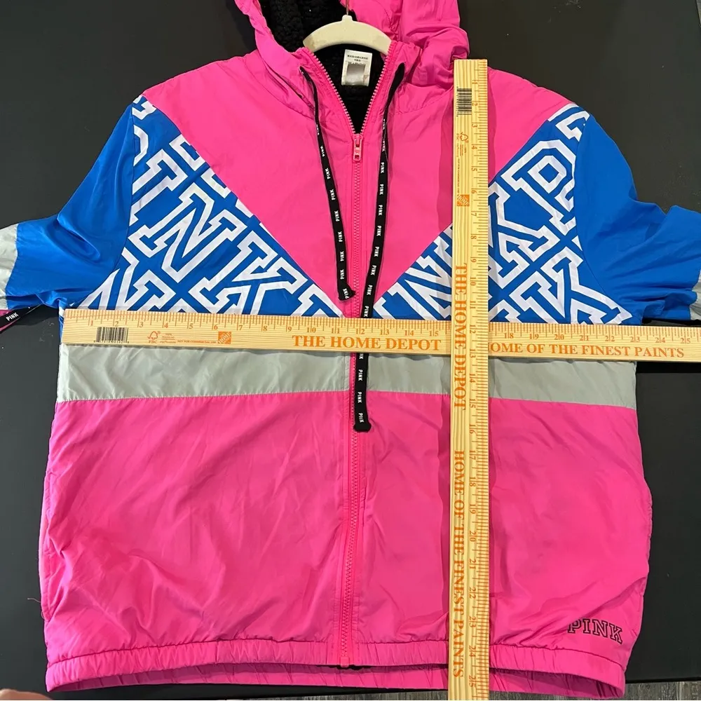 PINK Victoria’s Secret Full Zip Sherpa Lined Retro Windbreaker Jacket size M/L - Image 9