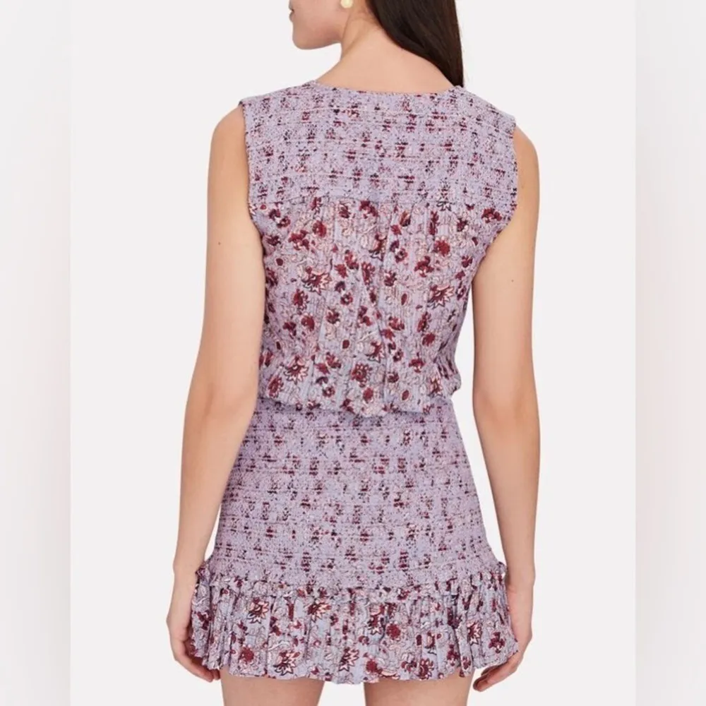 Veronica Beard Cox Lavender Floral Print Sleeveless V-Neck Smocked Mini Dress XL - Image 2