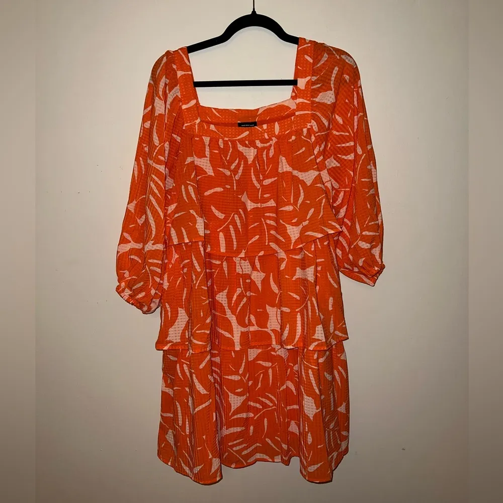 Who What Wear Orange Floral Mini Dress 3/4 Sleeves - Image 3