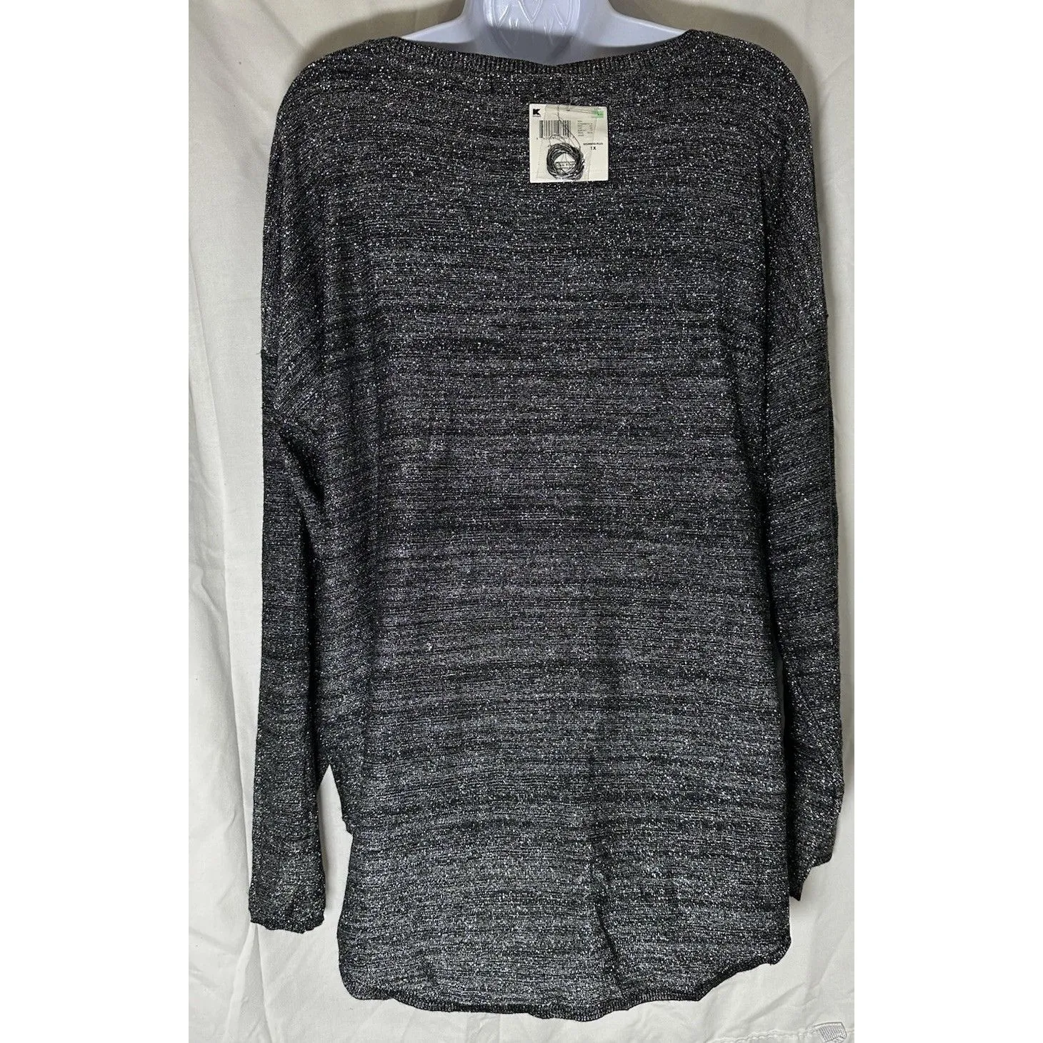 Basic Editions Black and Silver Knit Sweater, Womens Plus 1X. - Image 2