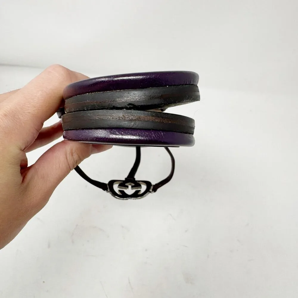 GUCCI Plum Purple GG Silver Crystal Logo Monogram Designer Vintage Sandals US 8 - Image 10