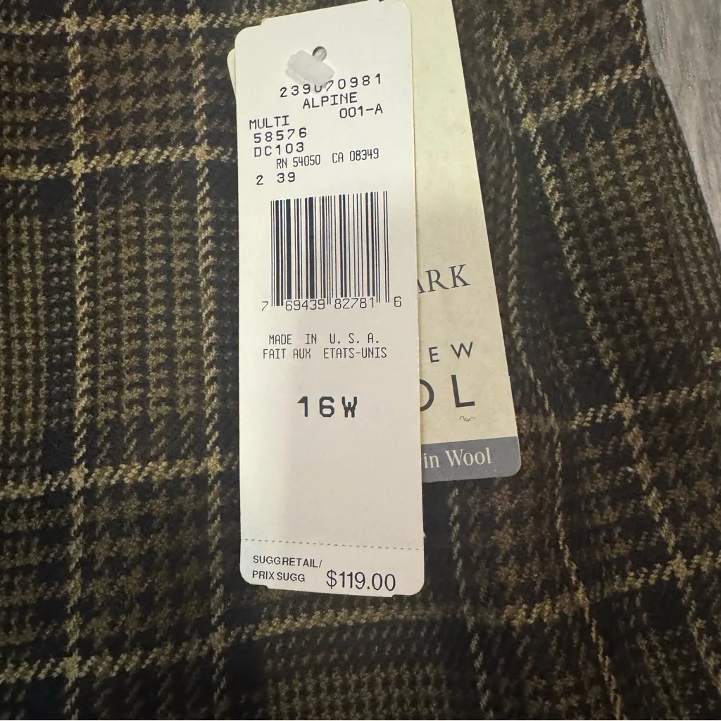 Jones New York Size 16W Green Plaid Wool Pencil Skirt NWT - Image 3