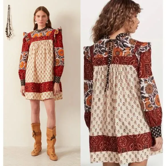 Alix of Bohemia | Sofia Patchwork Dress | Sz XS Red - Image 2