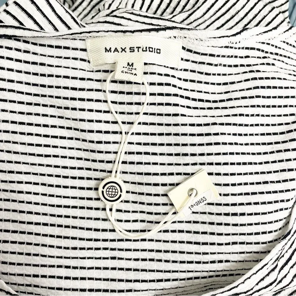 NWT Max Studio Ruched Side Textured Striped Cream & Black Maxi Dress Size Medium - Image 11