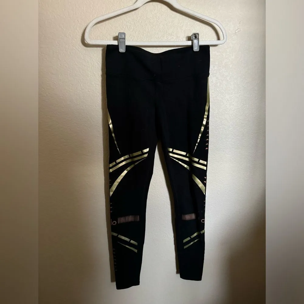 ALO‎ Yoga Airbrush Chakra Leggings Size Small in Black & Gold - Image 3