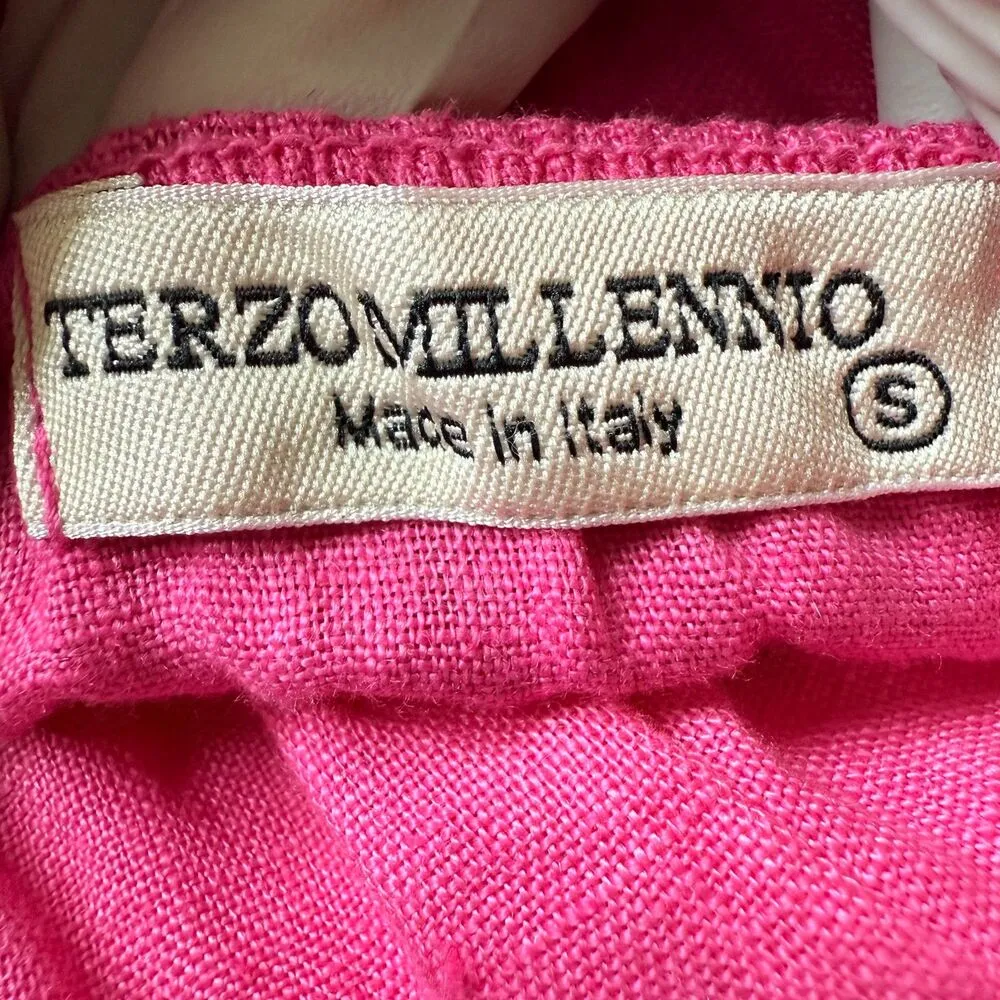 Terzo Millennio 100% Linen Cottage Core Barbie Pink Crochet Trim Italian Made S - Image 3