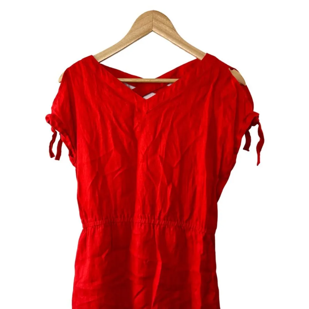 Anne Klein Short Sleeve Linen Cut-Out Dress Women's Size 2 Lined - Image 2