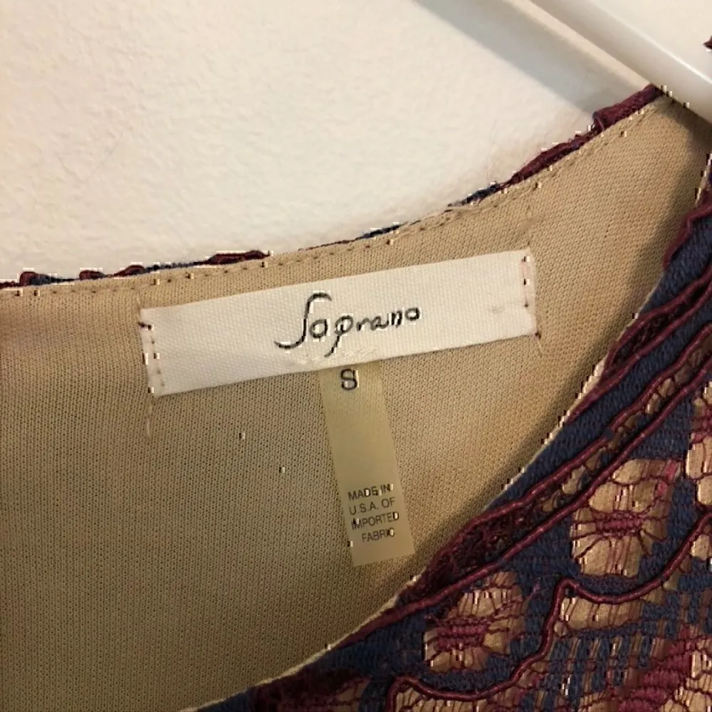 SOPRANO Burgundy Maroon Red Navy Blue Floral Lace Short Sleeve Fit Flare Dress S - Image 4