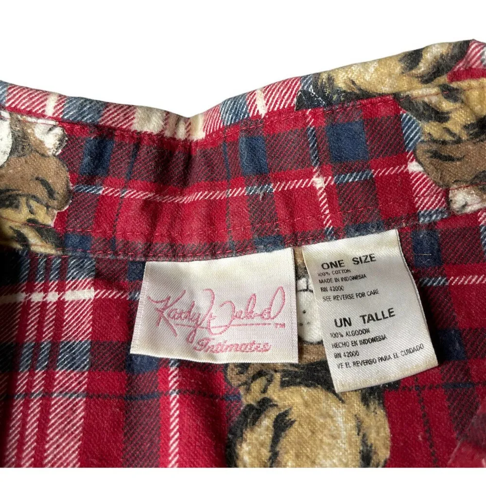 Vintage Kathy Ireland Intimates Red Plaid Dog Print Cotton Sleep Shirt Nightie - Image 2