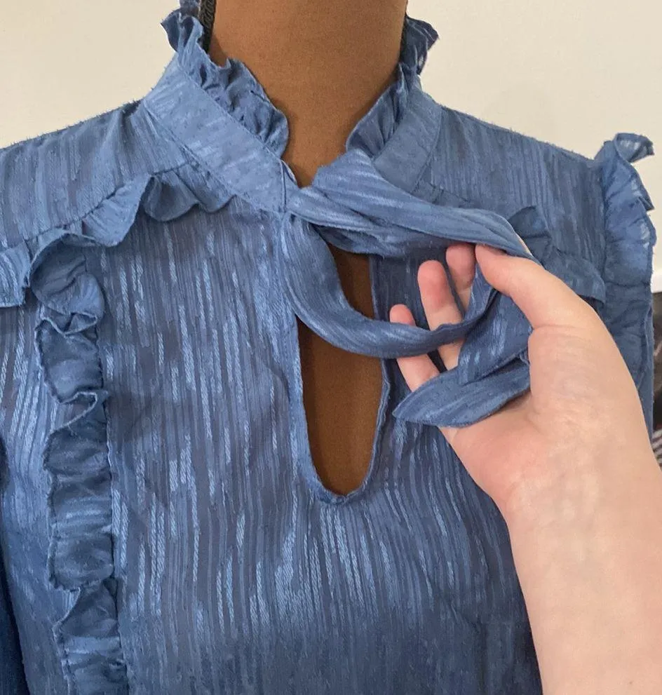 Lost + Wander textured ruffled front tie Victorian style blouse size S - Image 5