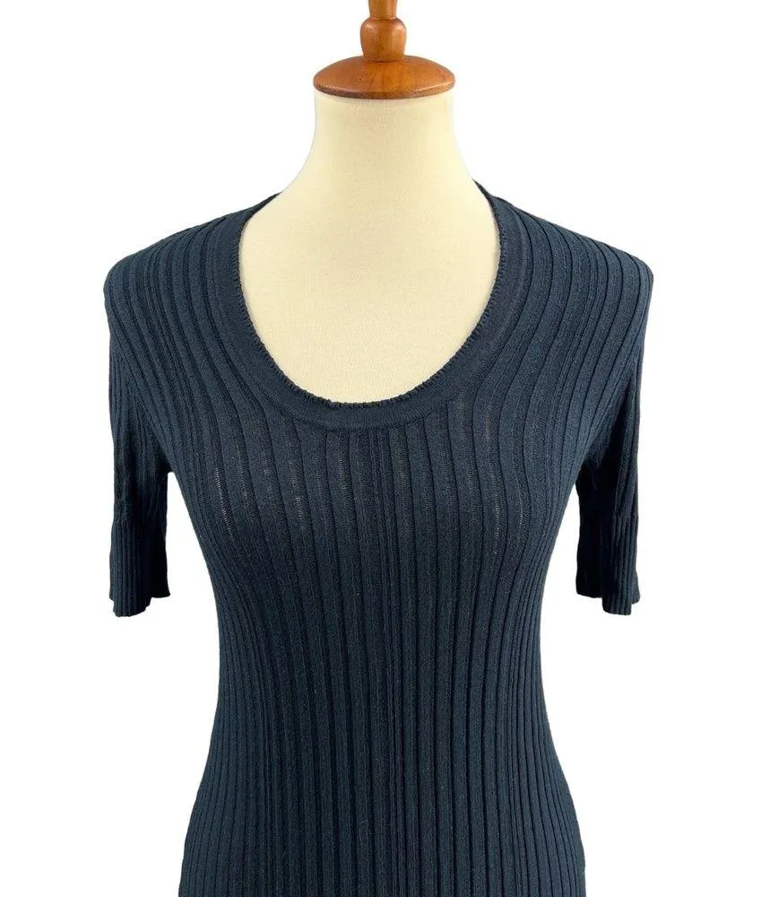 Marc by Marc Jacobs Dress Black Knit Ribbed Ruffle Hem Stretchy Medium - Image 3