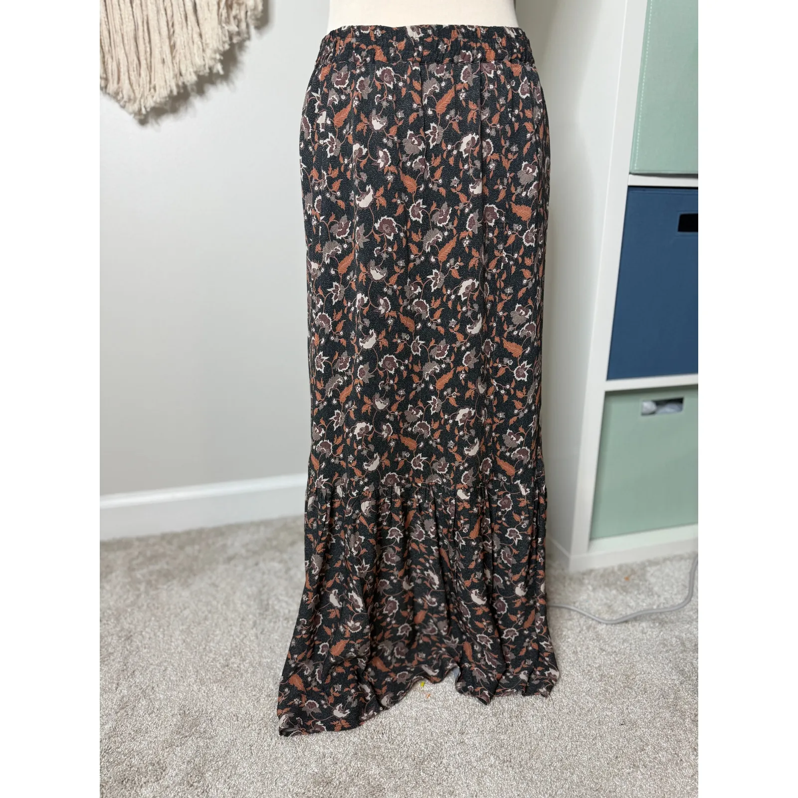 ABLE Catherine Maxi Skirt Bohemian Brown Black Vintage Floral Phoebe Buffay L Size L - Image 3