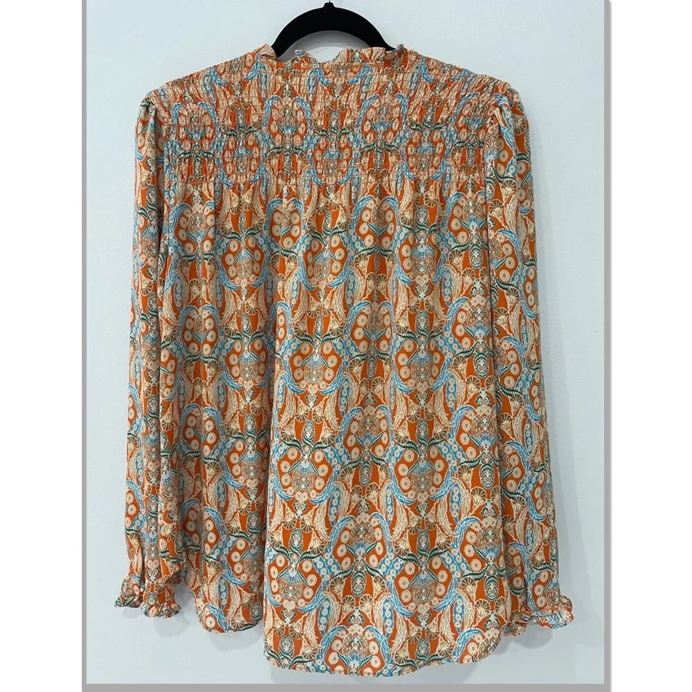 Rose & Olive Tunic Top Womens Color Orange Floral Long Sleeve Sz M - Image 3