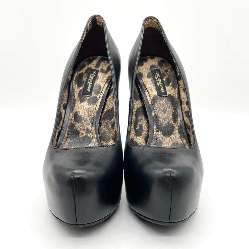 Dolce & Gabbana Women’s Black Calf Leather Leopard Print High Heel Black… - Image 8