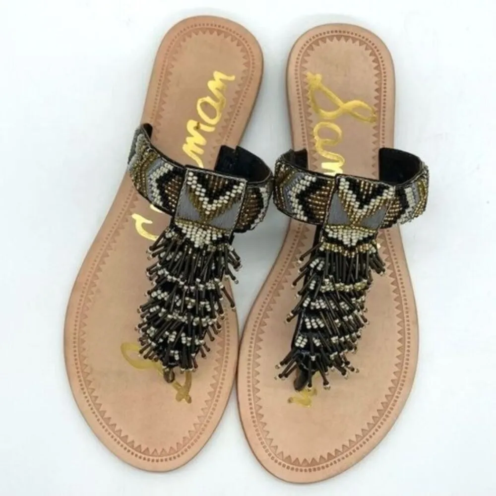 Sam Edelman Anella Beaded Fringe Flat Leather Sandals - Image 3