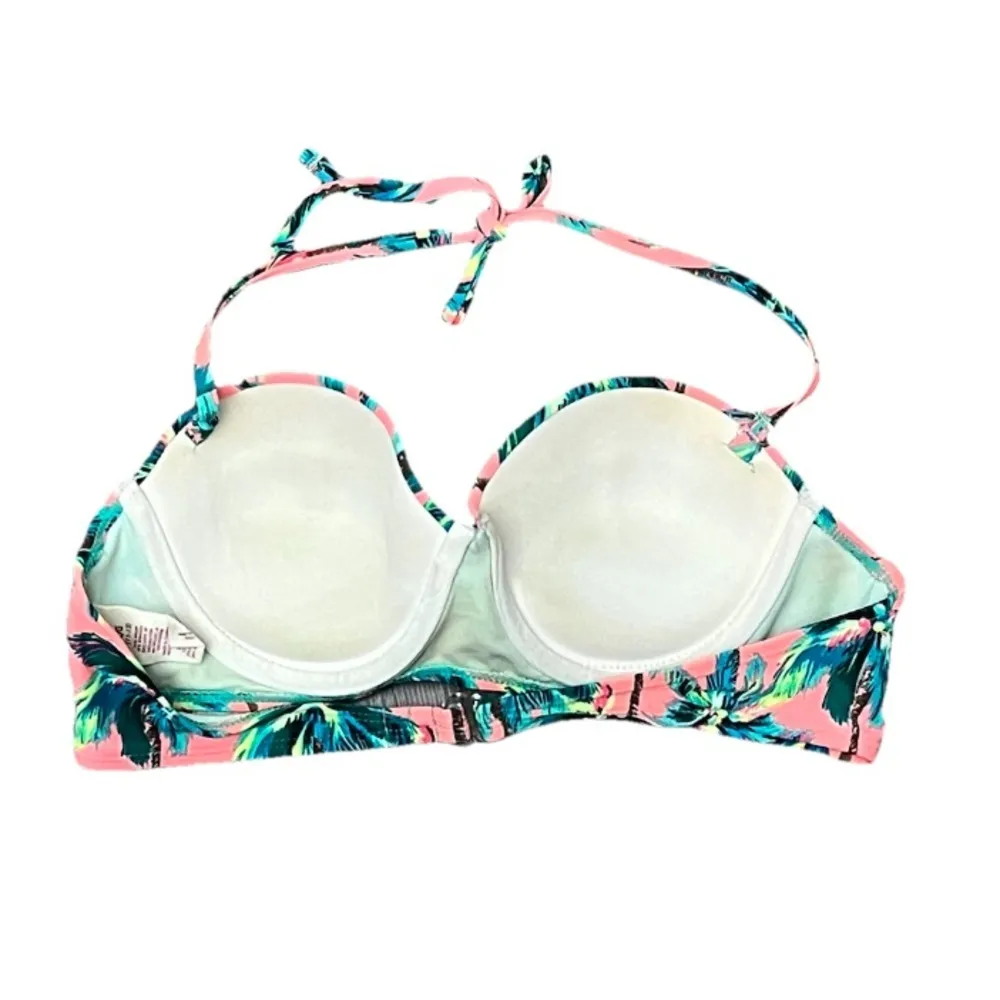 Vintage Y2K OP Halter Bikini Swim Top Women’s L (11–13) | Pink Blue Floral - Image 3