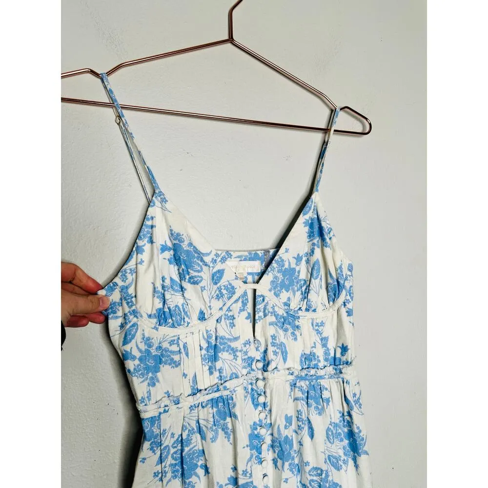 LoveShackFancy Blue White Floral Button Front Garnita Linen-Blend Maxi Dress 4 - Image 10