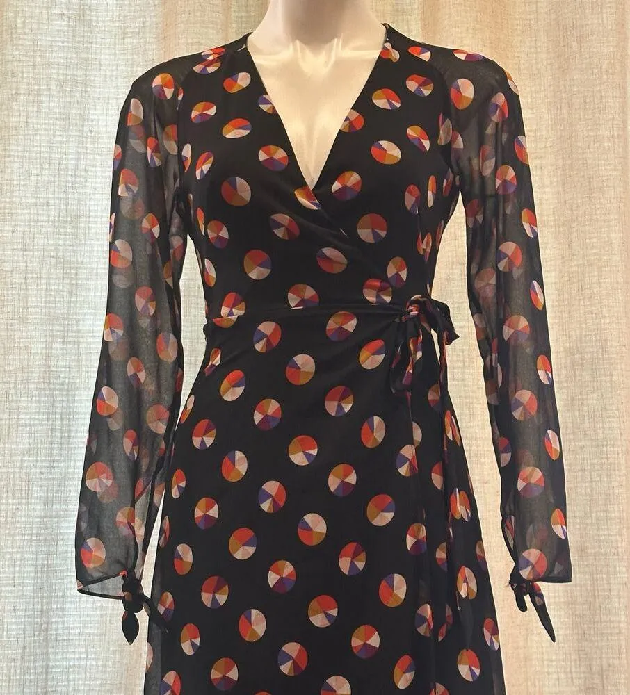 Karen Millen Black Sheer Sleeve Wrap Dress sz 4 Color Pop Wrap Dress - Image 15