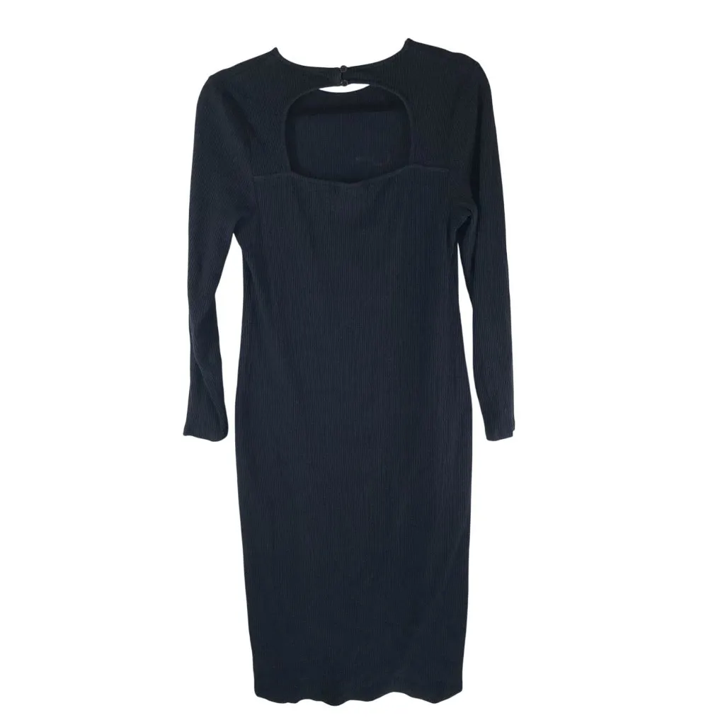 Who What Wear Midi Dress Keyhole Back Ribbed Long Sleeve Stretch Black L - Image 2