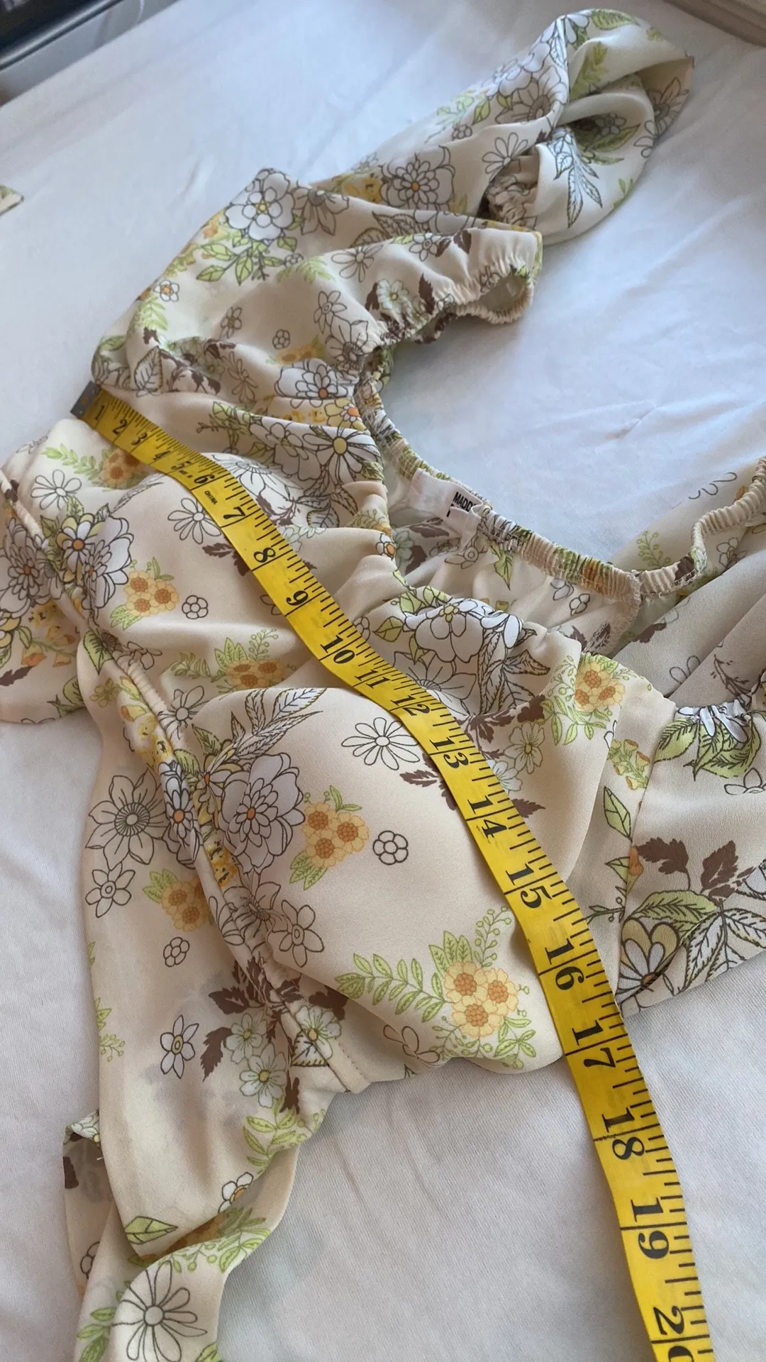 crop top blouse long sleeve square neck ties in back padded Sz large - Image 6