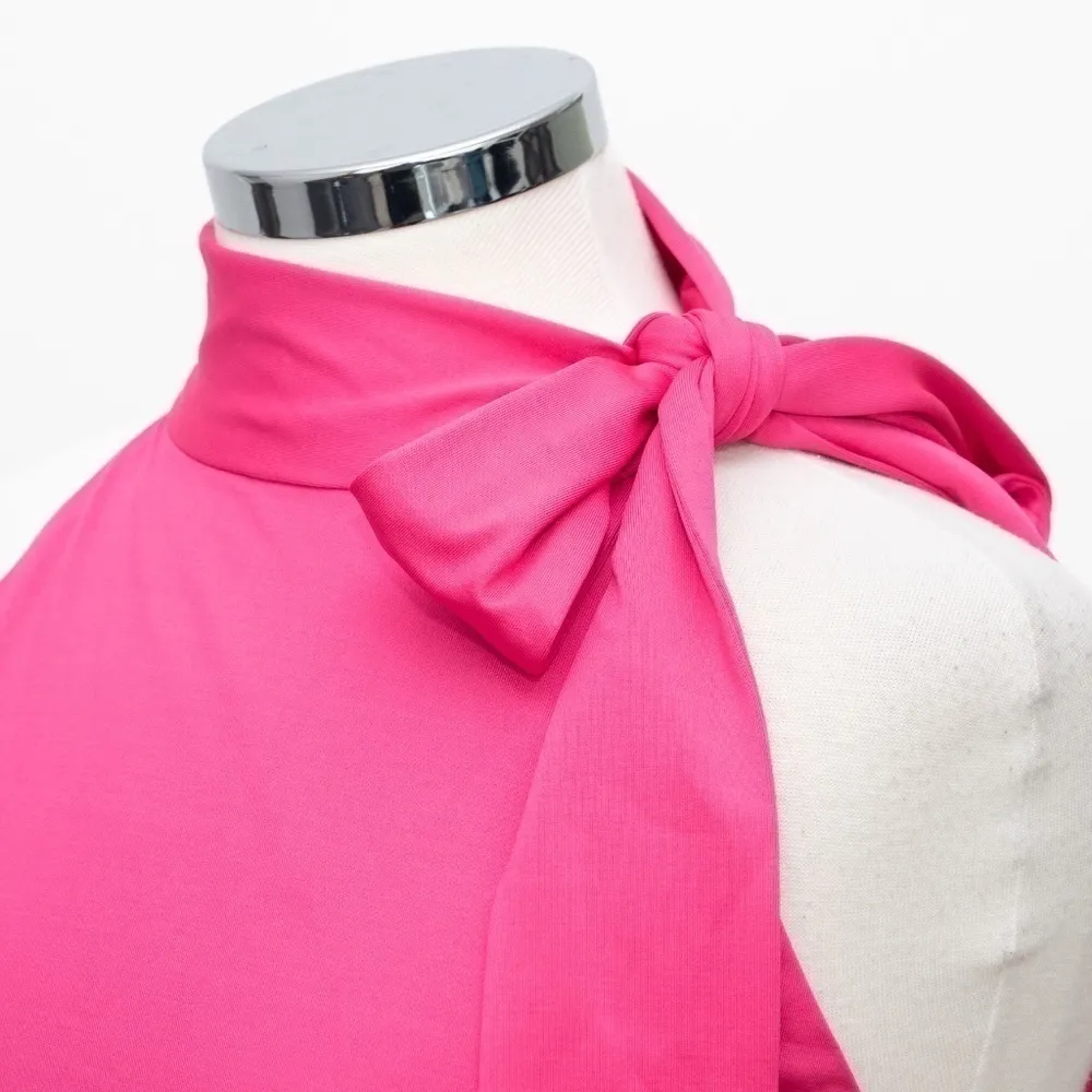 Black Halo. Pike High Neck Drape Front Mini Dress. - Image 9