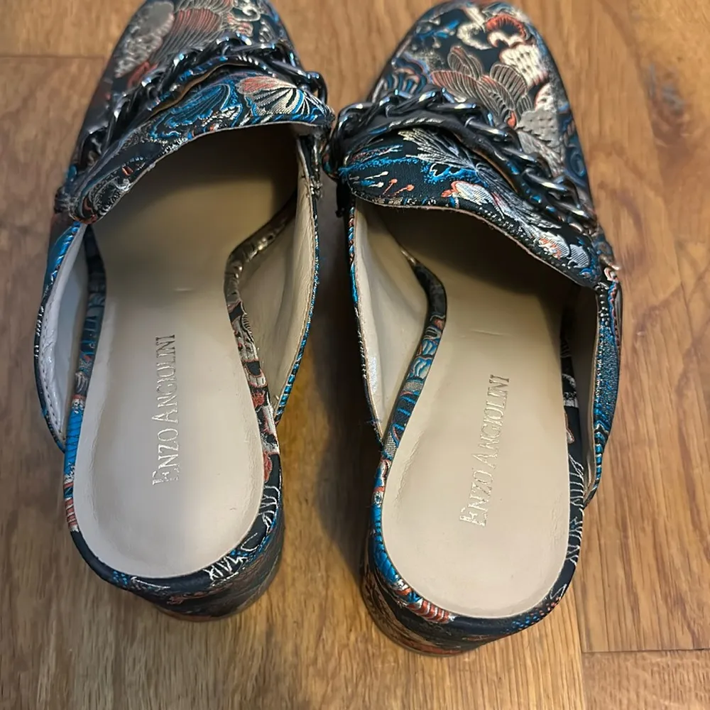 Enzo Agliolini Women’s 8.5 Slip on Woven Embroidered Floral Chain Platform Mules - Image 6