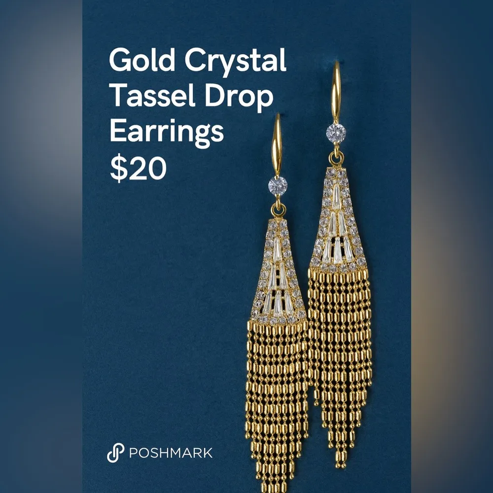✨ Gold Plated Crystal Tassel Drop Earrings - Image 3